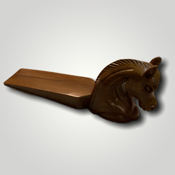 Carved Horse Teak Wood Door Stopper
